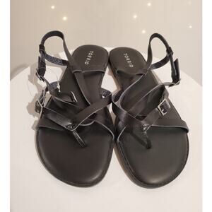 NWT Torrid Gladiator Open Toe Post Flat Stappy Sandals Size 10.5WW Black Classic